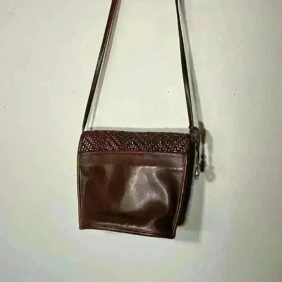 Vintage Brighton Brown Woven & Croc Embossed Leather Envelope Crossbody Bag - Picture 3 of 9